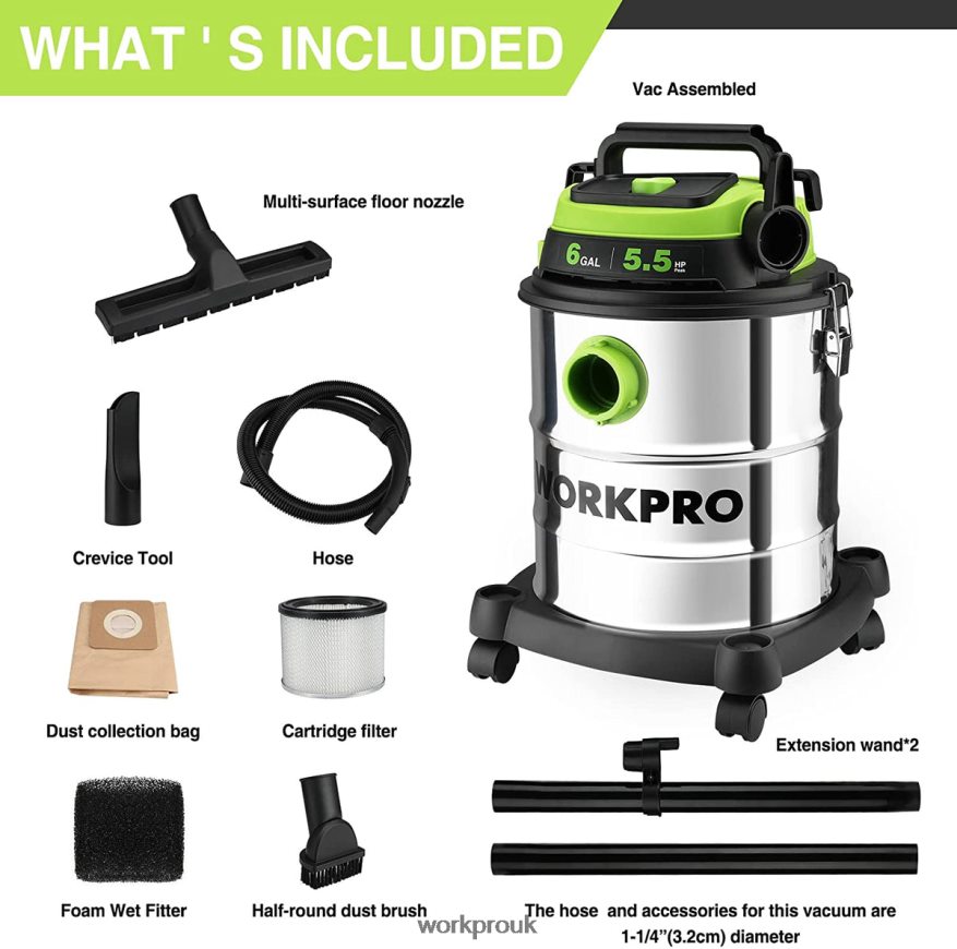 WORKPRO6 Gallon Wet/Dry Shop Vacuum with HEPA Filter, Hose and Accessories for Home/Jobsite Dust Collection X662Z213 Tool