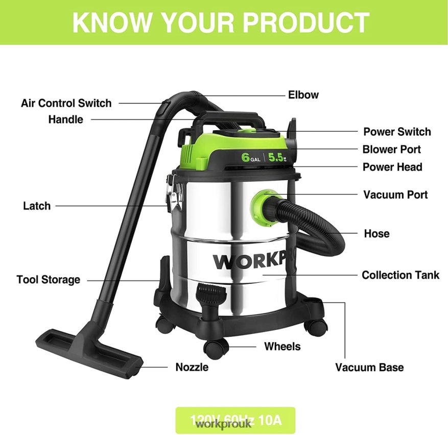 WORKPRO6 Gallon Wet/Dry Shop Vacuum with HEPA Filter, Hose and Accessories for Home/Jobsite Dust Collection X662Z213 Tool