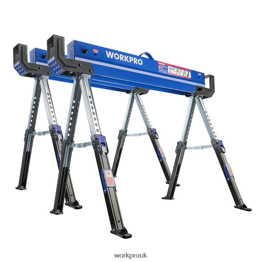 WORKPRO2 Pcs Folding Sawhorse Adjustable Heavy Duty Saw horse with 2x4 Support Arms, 3000 lbs Load Capacity, 24-32 inch Height Adjustable Legs, Pivoting Feet & Support Pegs X662Z35 Storage