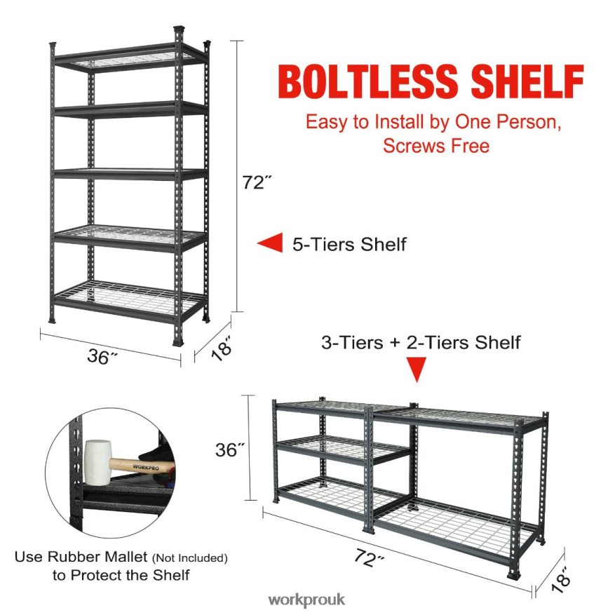 WORKPRO5-Tier Metal Storage Shelving Unit Adjustable Storage Rack Heavy Duty Shelf X662Z6 Storage