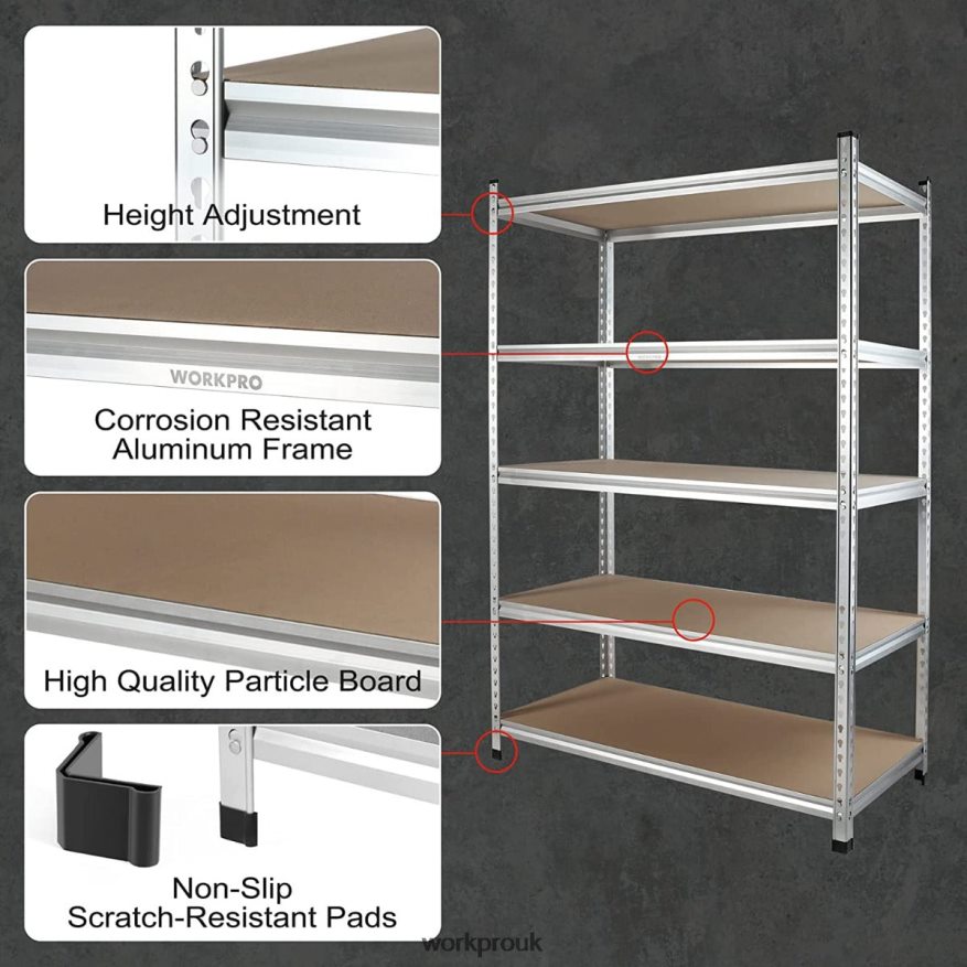 WORKPRO5-Tier Storage Shelving Unit, Adjustable Storage Rack Heavy Duty Aluminum Alloy Shelf X662Z9 Storage