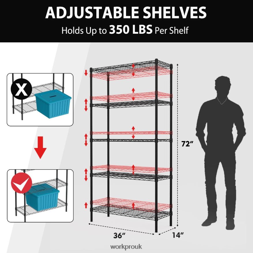 WORKPRO5-Tier Wire Shelving Unit Metal Storage Shelves Rack, Heavy Duty Utility Shelving X662Z11 Storage