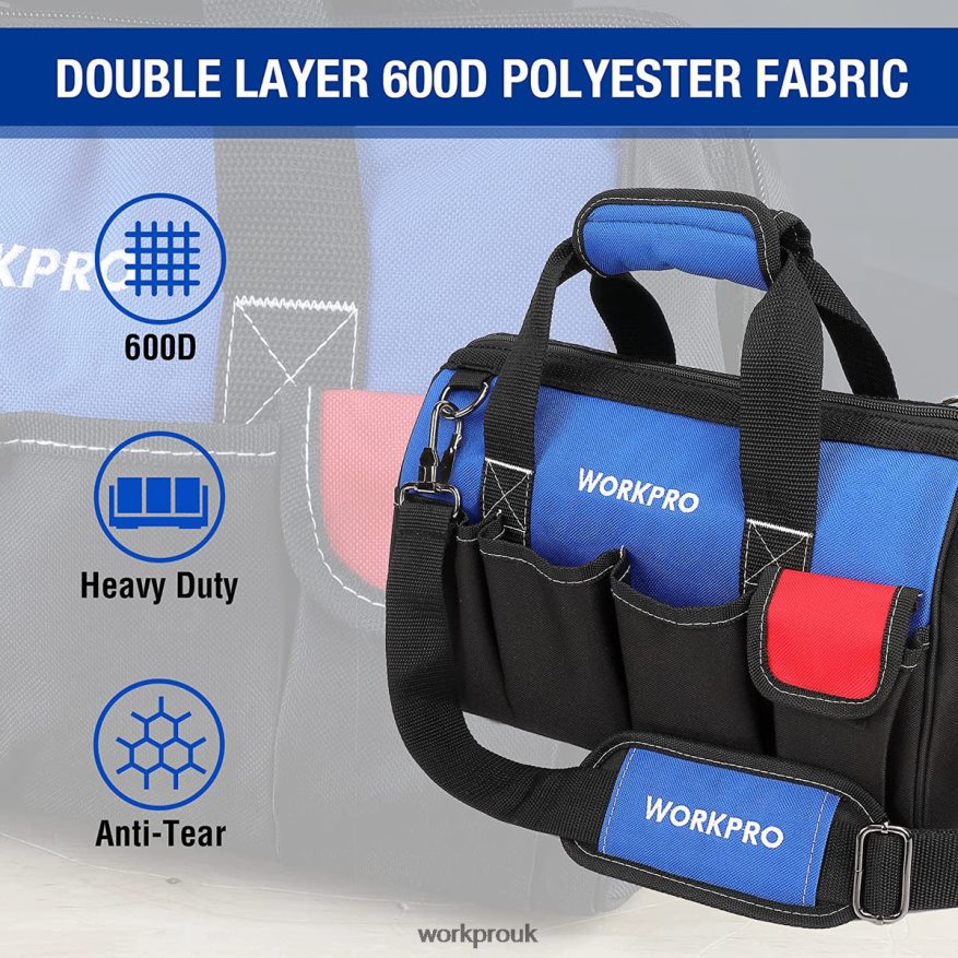 WORKPRO14-inch Tool Bag, Multi-pocket Tool Organizer with Adjustable Shoulder Strap X662Z31 Storage
