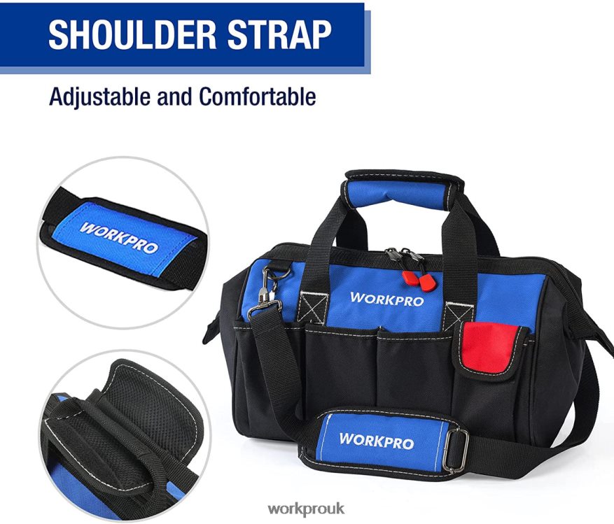 WORKPRO14-inch Tool Bag, Multi-pocket Tool Organizer with Adjustable Shoulder Strap X662Z31 Storage