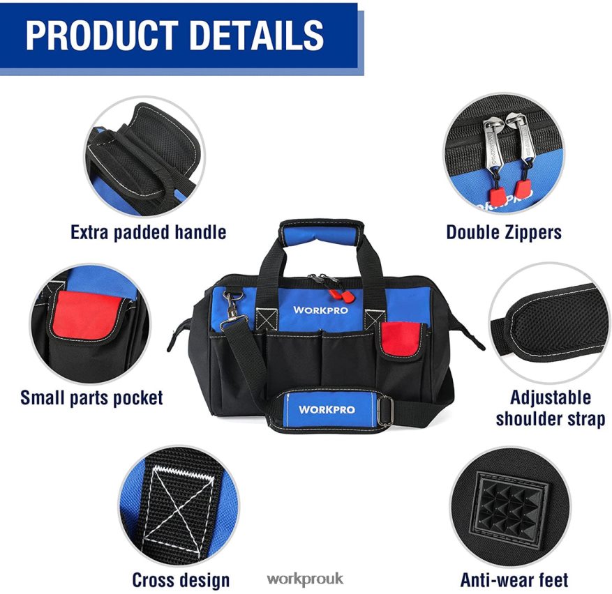WORKPRO14-inch Tool Bag, Multi-pocket Tool Organizer with Adjustable Shoulder Strap X662Z31 Storage