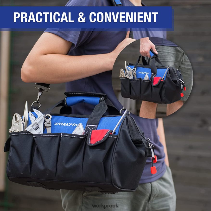 WORKPRO14-inch Tool Bag, Multi-pocket Tool Organizer with Adjustable Shoulder Strap X662Z31 Storage