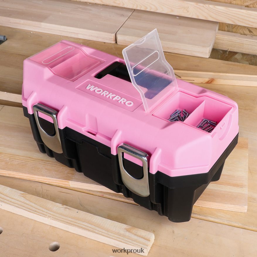 WORKPRO16-inch Tool Box, Plastic Toolbox with Metal Latch and Removable Tray X662Z23 Storage
