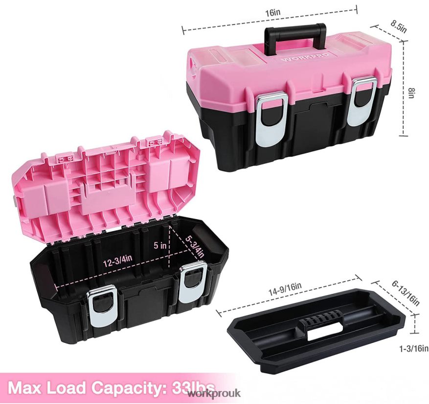 WORKPRO16-inch Tool Box, Plastic Toolbox with Metal Latch and Removable Tray X662Z23 Storage