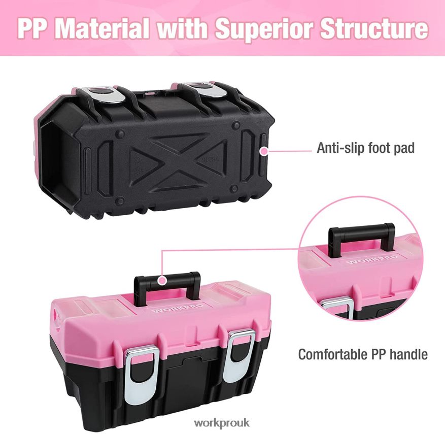 WORKPRO16-inch Tool Box, Plastic Toolbox with Metal Latch and Removable Tray X662Z23 Storage