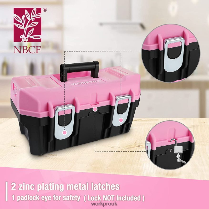 WORKPRO16-inch Tool Box, Plastic Toolbox with Metal Latch and Removable Tray X662Z23 Storage