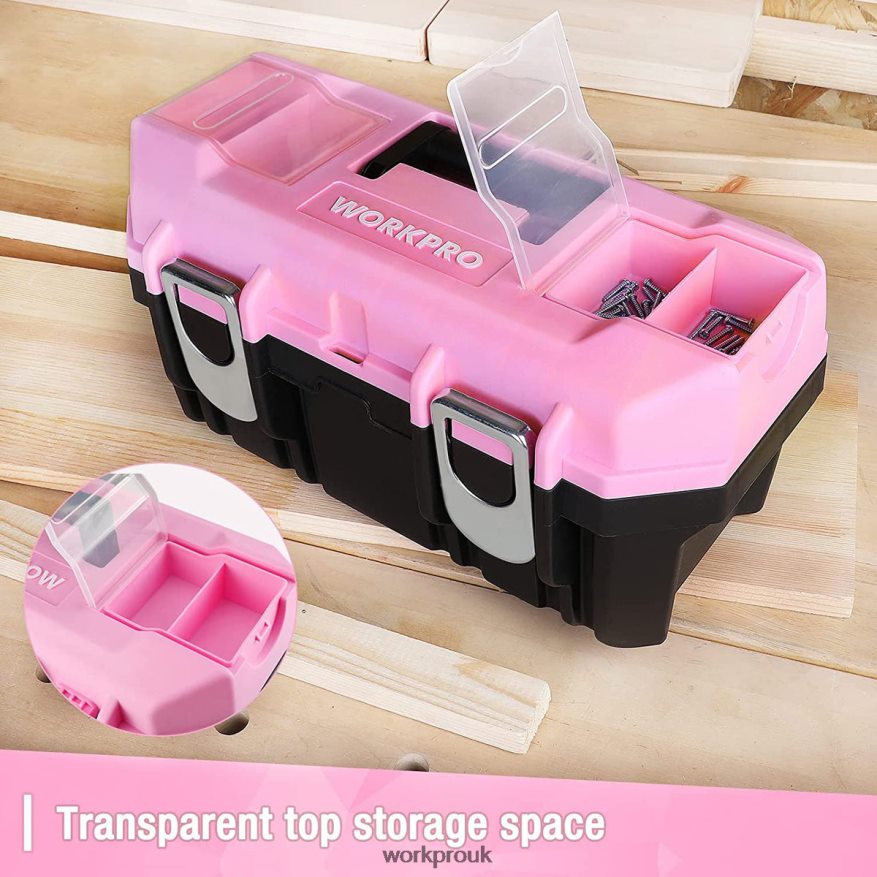 WORKPRO16-inch Tool Box, Plastic Toolbox with Metal Latch and Removable Tray X662Z23 Storage