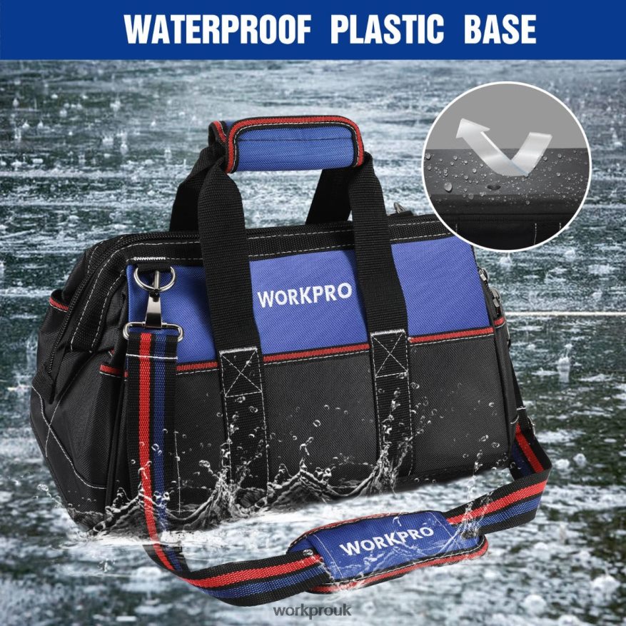 WORKPRO16-inch Wide Mouth Tool Bag, Heavy Duty Cloth Tool Storage Bag with Water Proof Molded Base, Adjustable Shoulder Strap X662Z24 Storage