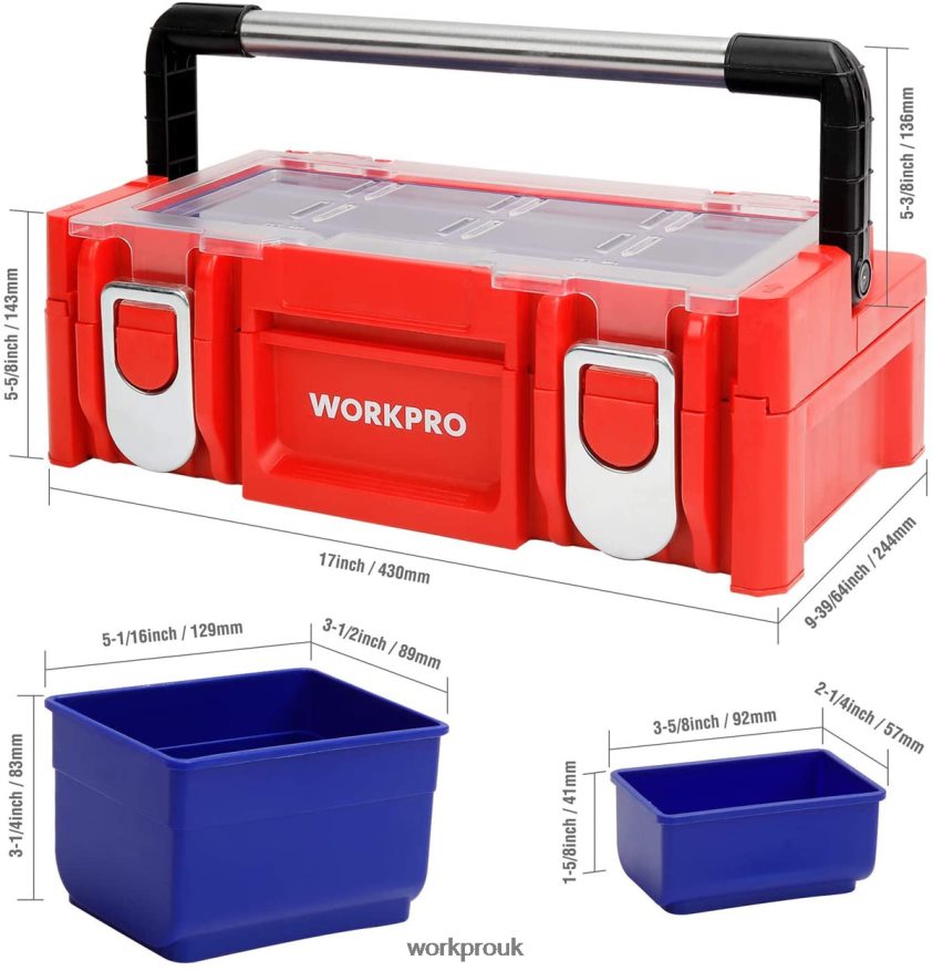 WORKPRO17-inch Plastic Tool Box, Storage Box with Locking Lid and Stainless Steel Handle X662Z25 Storage