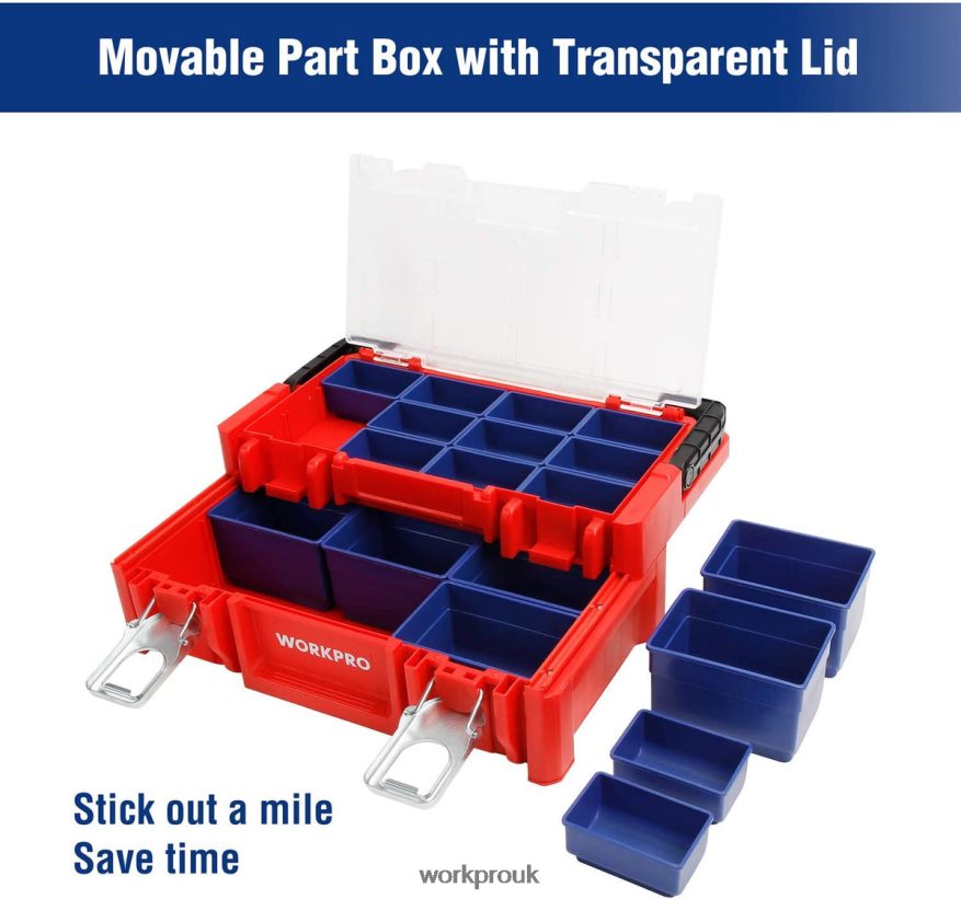 WORKPRO17-inch Plastic Tool Box, Storage Box with Locking Lid and Stainless Steel Handle X662Z25 Storage