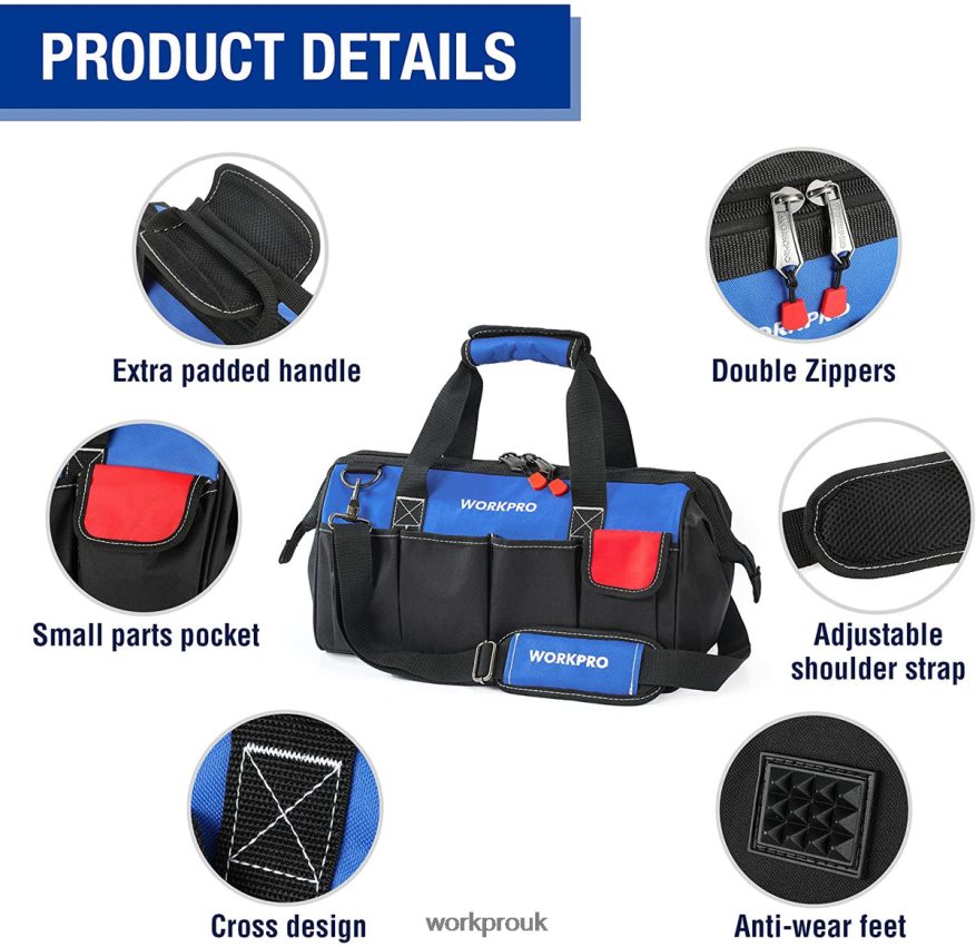 WORKPRO18-inch Close Top Wide Mouth Storage Tool Bag with Adjustable Shoulder Strap X662Z27 Storage