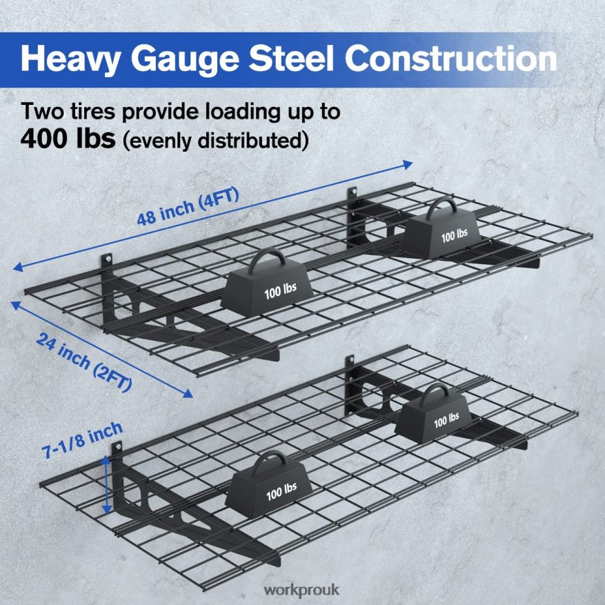 WORKPRO2-Pack 2x4FT Heavy Duty Garage Wall Mounted Shelving, 400lbs Load Capacity (Total) X662Z14 Storage