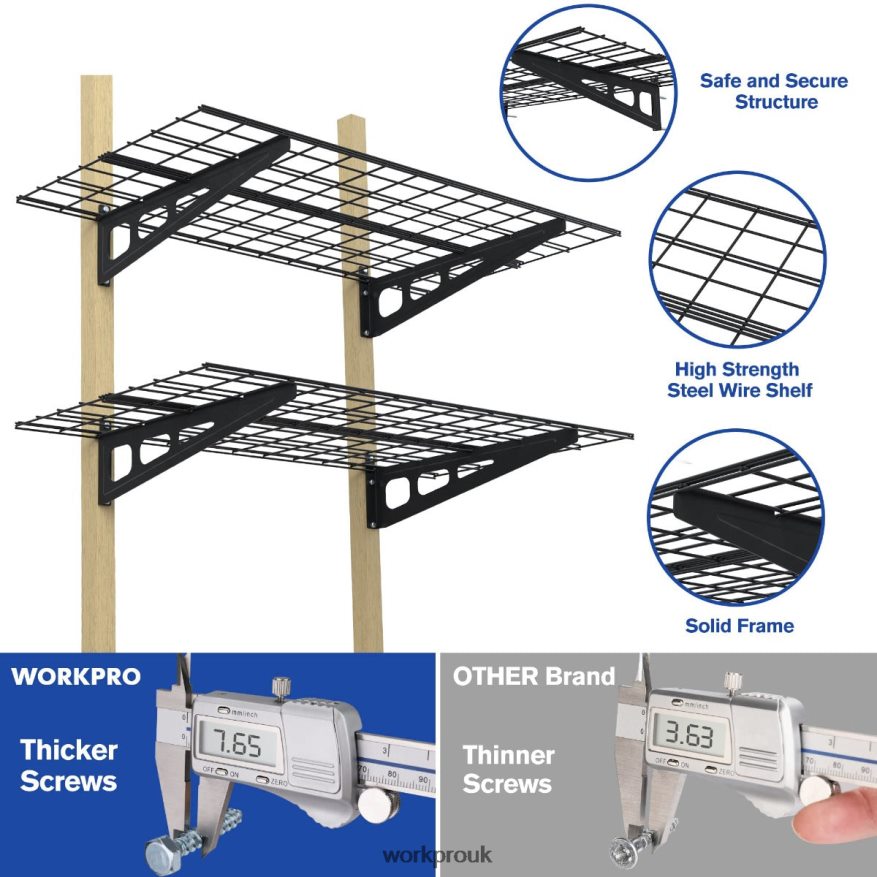 WORKPRO2-Pack 2x4FT Heavy Duty Garage Wall Mounted Shelving, 400lbs Load Capacity (Total) X662Z14 Storage