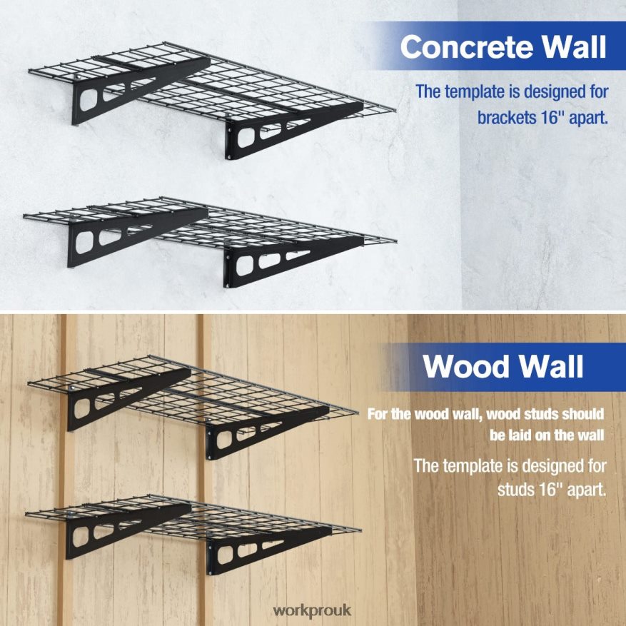WORKPRO2-Pack 2x4FT Heavy Duty Garage Wall Mounted Shelving, 400lbs Load Capacity (Total) X662Z14 Storage