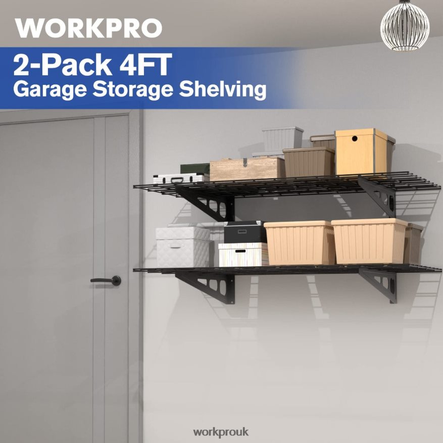 WORKPRO2-Pack 2x4FT Heavy Duty Garage Wall Mounted Shelving, 400lbs Load Capacity (Total) X662Z14 Storage