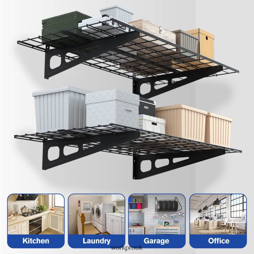 WORKPRO2-Pack 2x4FT Heavy Duty Garage Wall Mounted Shelving, 400lbs Load Capacity (Total) X662Z14 Storage