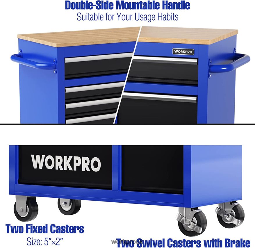 WORKPRO42-Inch 7-Drawers Rolling Tool Chest with Wooden Top, Equipped with Casters, Handle, Drawer Liner, and Locking System, 1000 lbs Load Capacity X662Z26 Storage