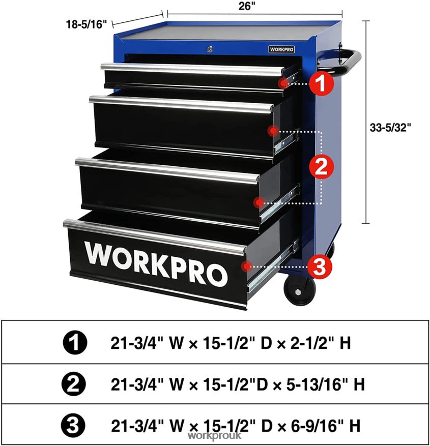 WORKPRO4-Drawer Tool Chest, 26-Inch Rolling Metal Tool Storage Cabinet with Casters, Locking System, Drawer Liner, 450 lbs Load Capacity X662Z17 Storage