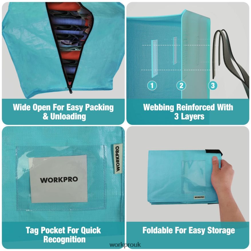 WORKPRO6 Pack Extra Large Heavy-Duty Storage Moving Tote Bags with Zippers & Carrying Handles Backpack Straps X662Z142 Storage