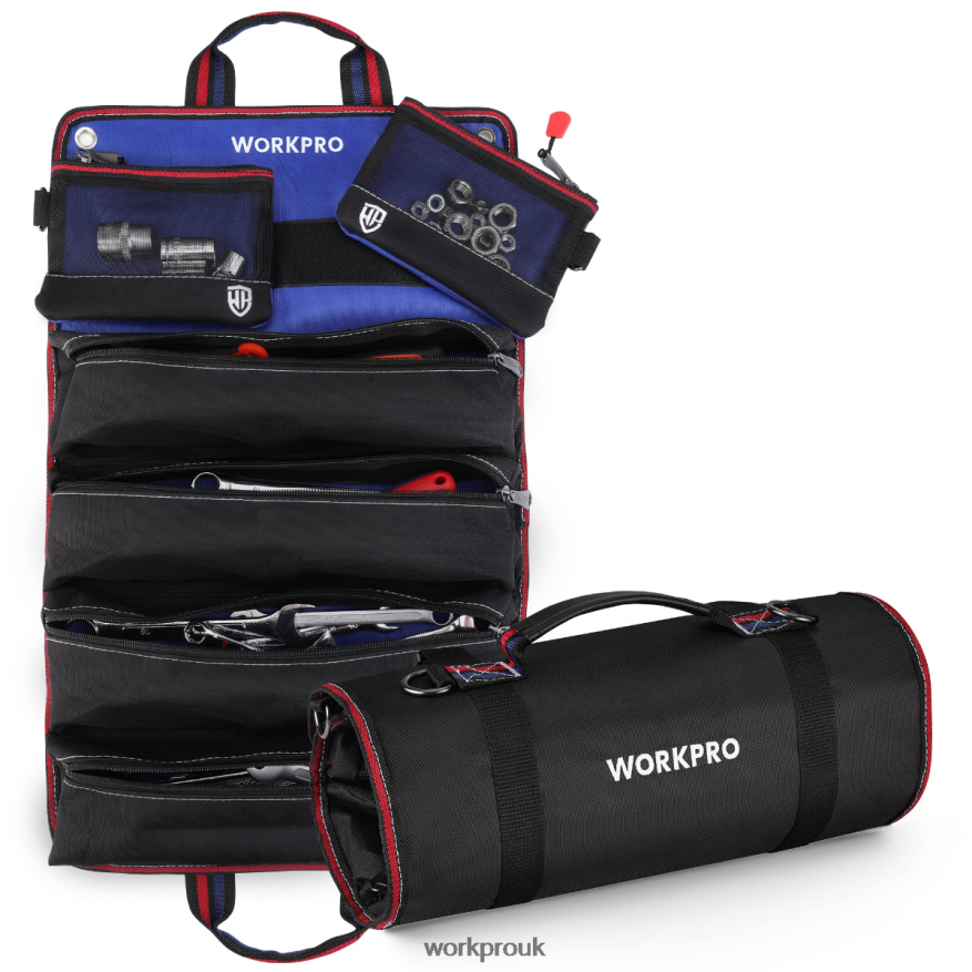 WORKPROHeavy Duty Tool Roll Up Bag Organizer with 6 Pockets and Detachable Tool Pouches X662Z32 Storage