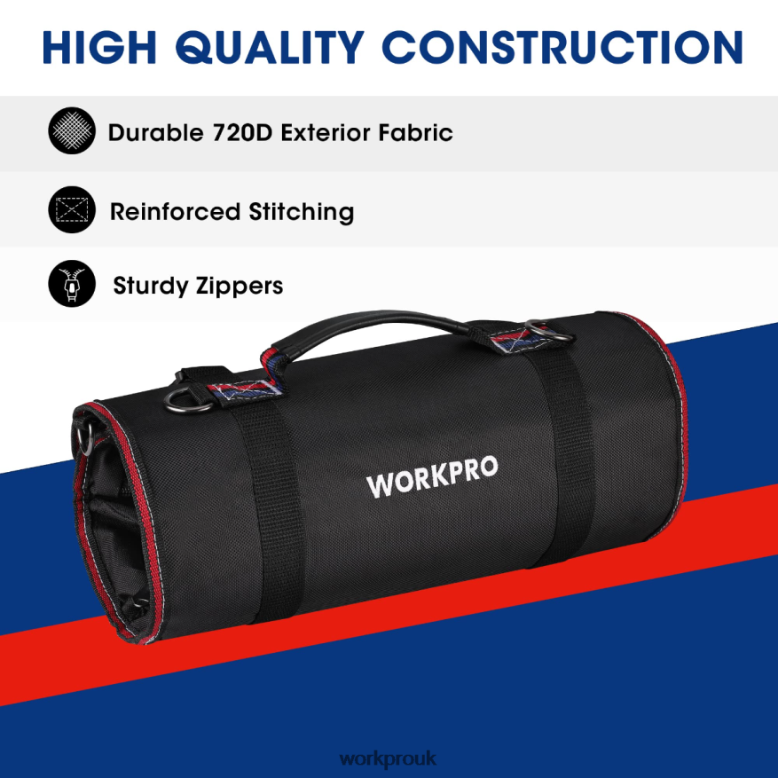 WORKPROHeavy Duty Tool Roll Up Bag Organizer with 6 Pockets and Detachable Tool Pouches X662Z32 Storage