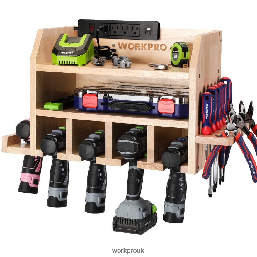 WORKPROPower Tool Organizer, Cordless Drill Holder Storage Wall Mount with 5 Drill Hanging Slots, Solid Wooden Tool Storage X662Z19 Storage