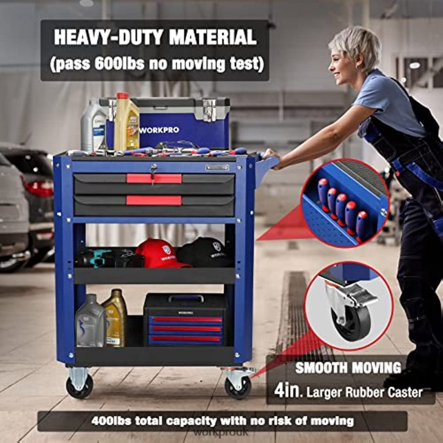 WORKPROPremium 2-Drawer Rolling Tool Cart, Heavy Duty Utility Industrial Service Cart Storage Organizer with Wheels and Locking System X662Z16 Storage