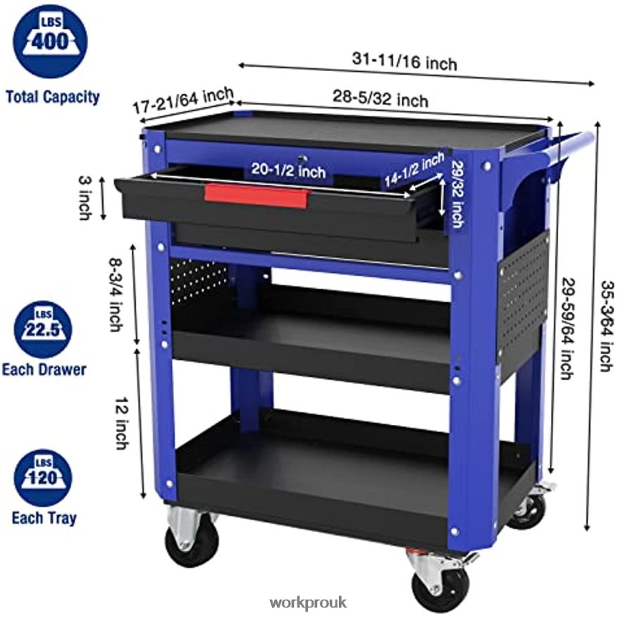 WORKPROPremium 2-Drawer Rolling Tool Cart, Heavy Duty Utility Industrial Service Cart Storage Organizer with Wheels and Locking System X662Z16 Storage