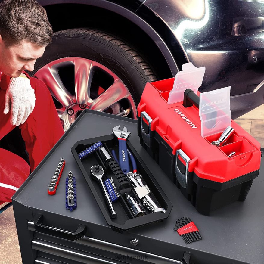 WORKPROTool Box Portable with Removable Tray Heavy Duty Toolbox with 2 Metal Latches X662Z33 Storage