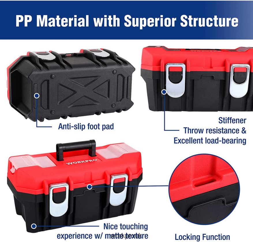 WORKPROTool Box Portable with Removable Tray Heavy Duty Toolbox with 2 Metal Latches X662Z33 Storage