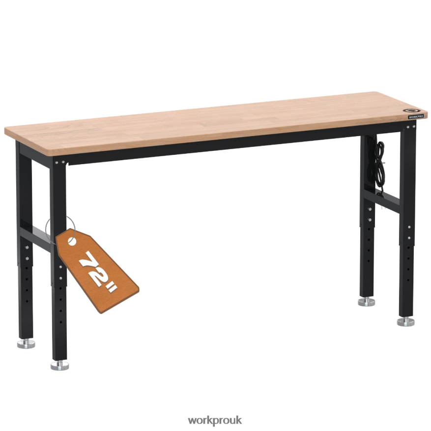 WORKPROAdjustable Workbench 3000 LBS Load Capacity Hardwood Worktable with Power Outlets X662Z4 Storage