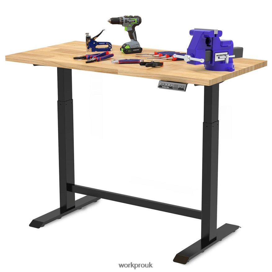 WORKPROElectric Standing Height Adjustable Workbench with Wooden Top and Dual Motor X662Z5 Storage