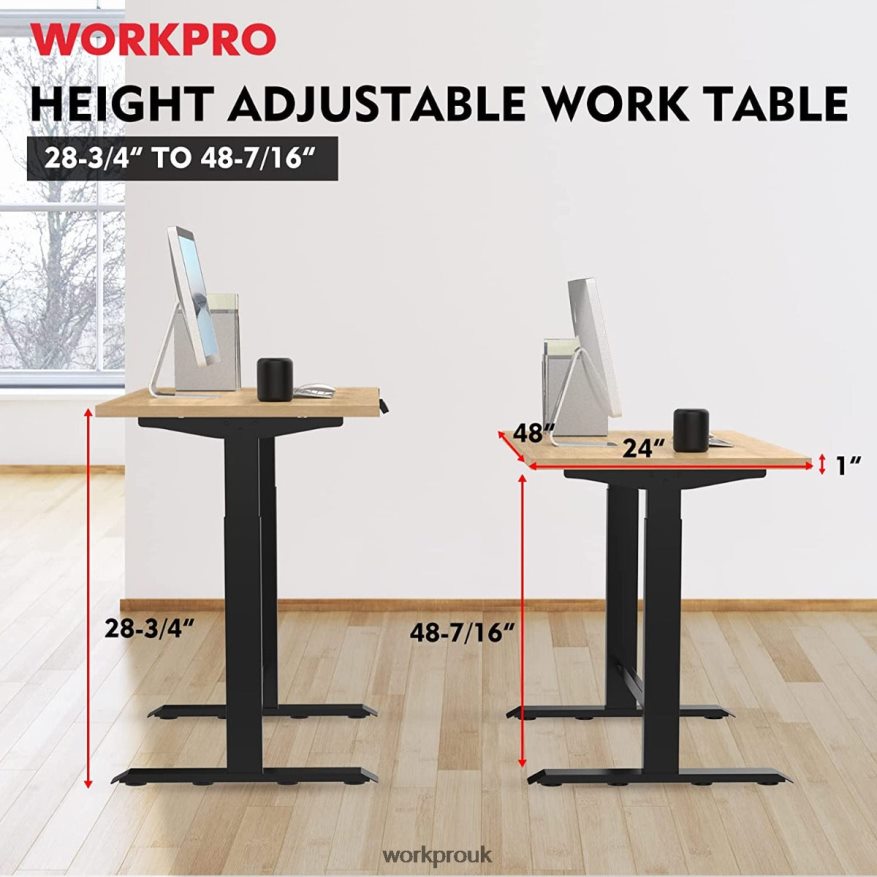 WORKPROElectric Standing Height Adjustable Workbench with Wooden Top and Dual Motor X662Z5 Storage