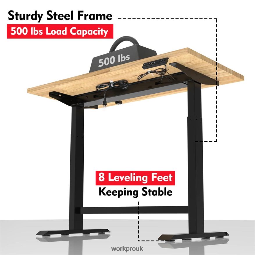 WORKPROElectric Standing Height Adjustable Workbench with Wooden Top and Dual Motor X662Z5 Storage