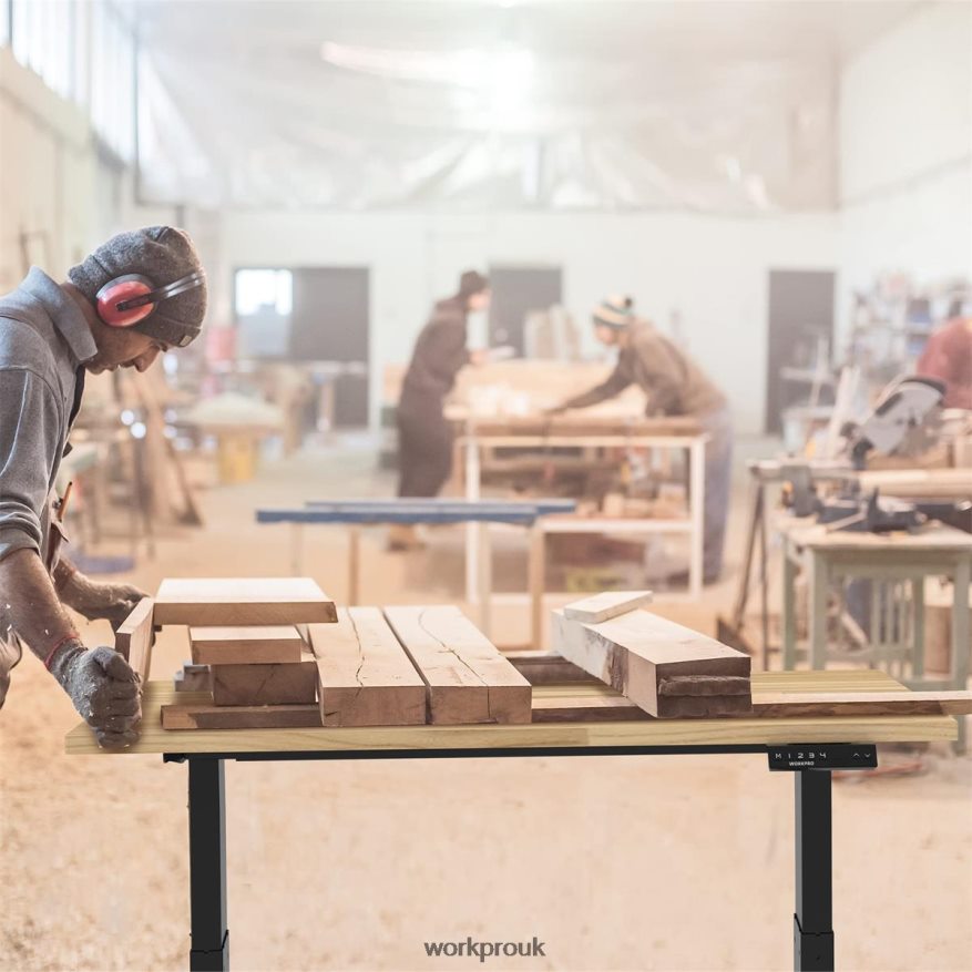 WORKPROElectric Standing Height Adjustable Workbench with Wooden Top and Dual Motor X662Z5 Storage