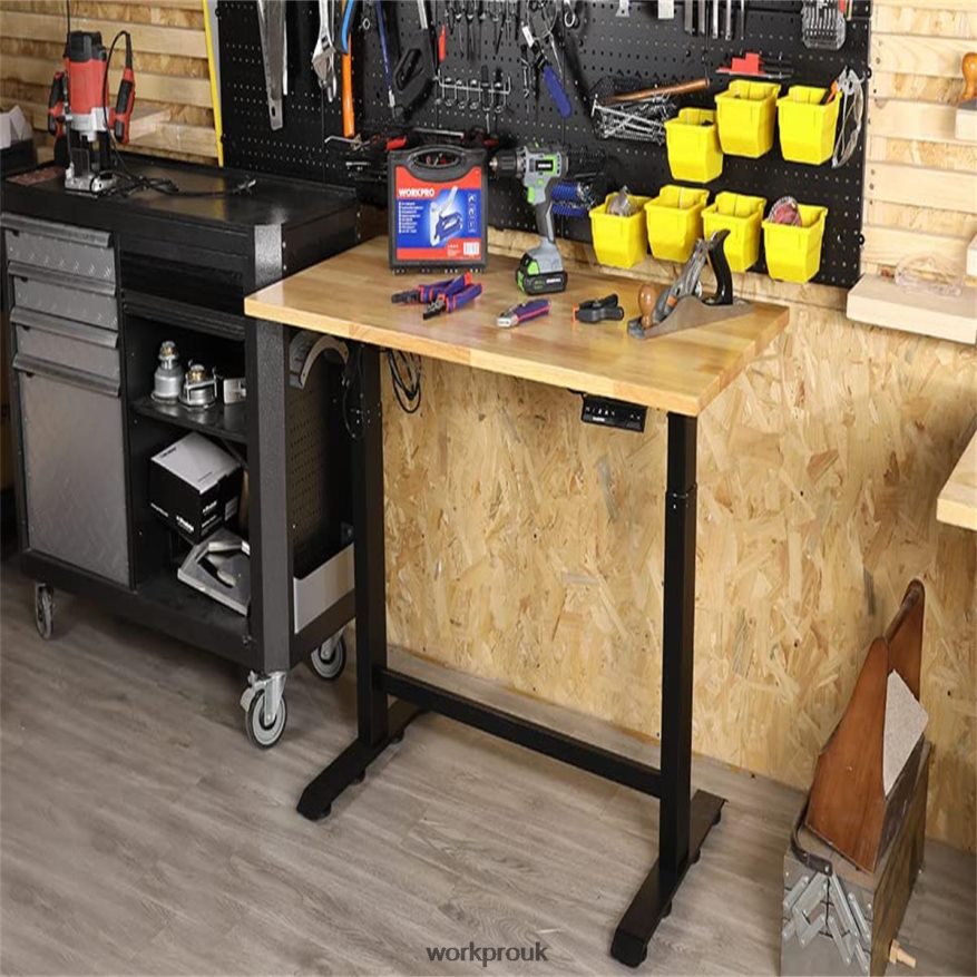 WORKPROElectric Standing Height Adjustable Workbench with Wooden Top and Dual Motor X662Z5 Storage