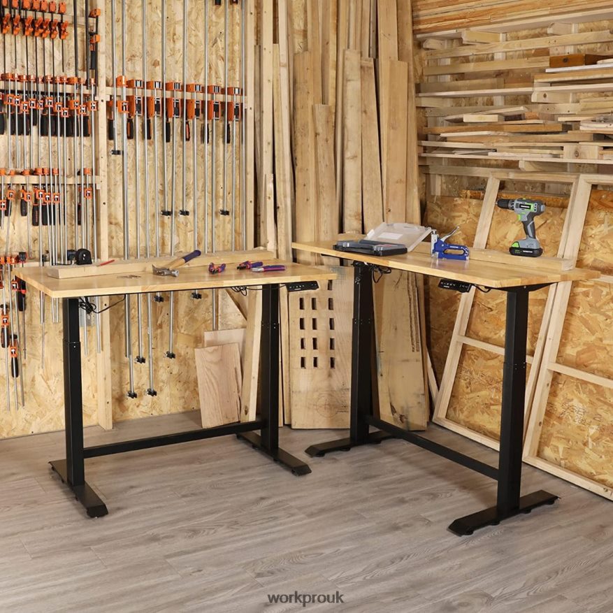 WORKPROElectric Standing Height Adjustable Workbench with Wooden Top and Dual Motor X662Z5 Storage