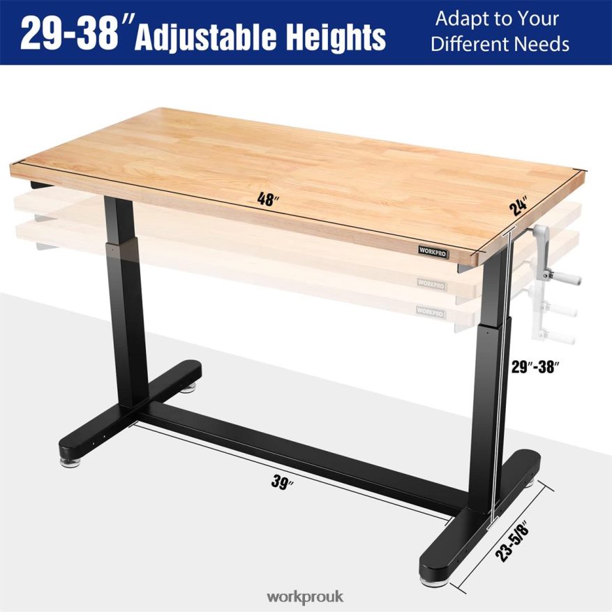 WORKPROHeight Adjustable Work Table with Crank Handle, with Casters and Leveling Feet, 500 Lbs Load Capacity X662Z3 Storage