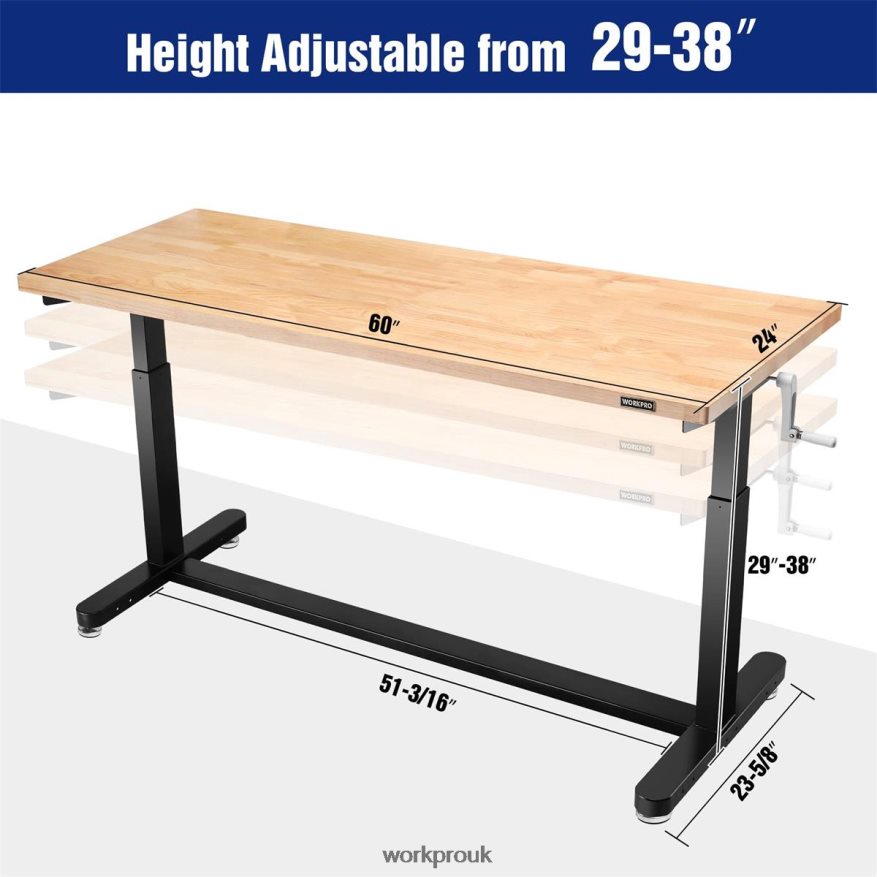 WORKPROHeight Adjustable Work Table with Crank Handle, with Casters and Leveling Feet, 500 Lbs Load Capacity X662Z3 Storage