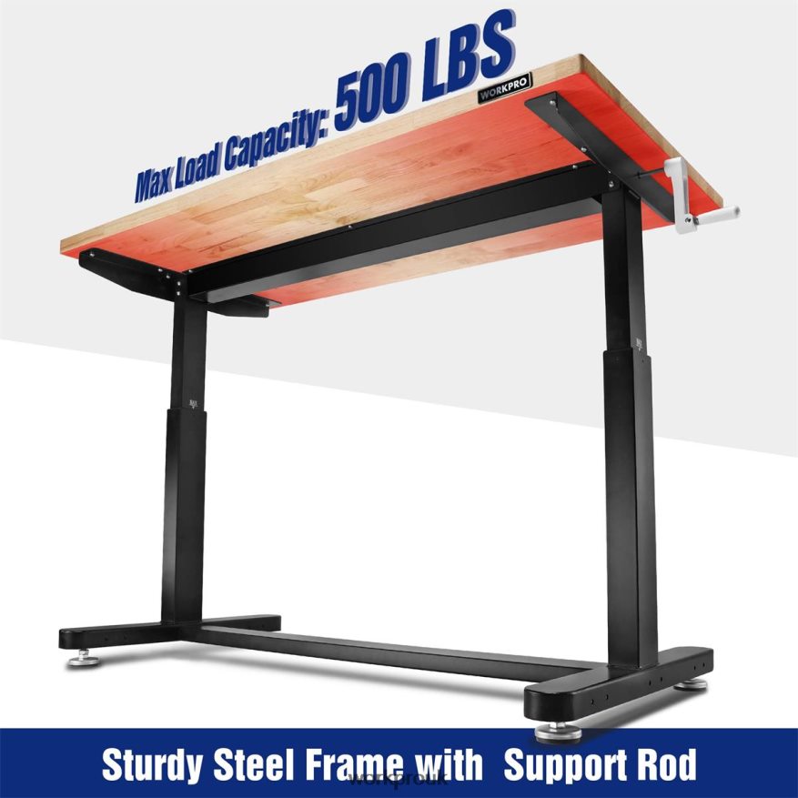 WORKPROHeight Adjustable Work Table with Crank Handle, with Casters and Leveling Feet, 500 Lbs Load Capacity X662Z3 Storage