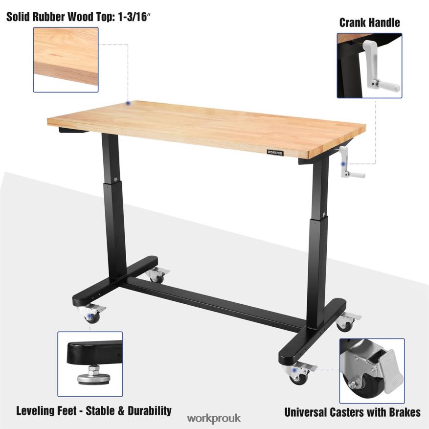 WORKPROHeight Adjustable Work Table with Crank Handle, with Casters and Leveling Feet, 500 Lbs Load Capacity X662Z3 Storage