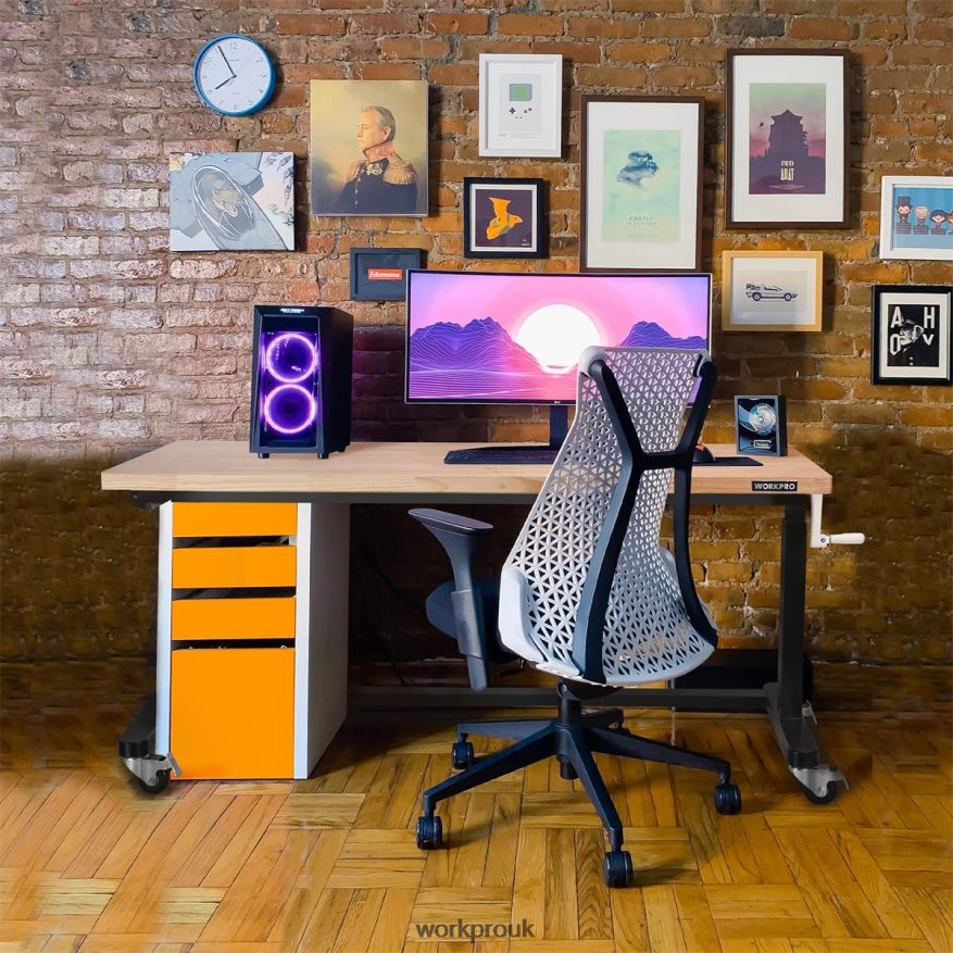WORKPROHeight Adjustable Work Table with Crank Handle, with Casters and Leveling Feet, 500 Lbs Load Capacity X662Z3 Storage