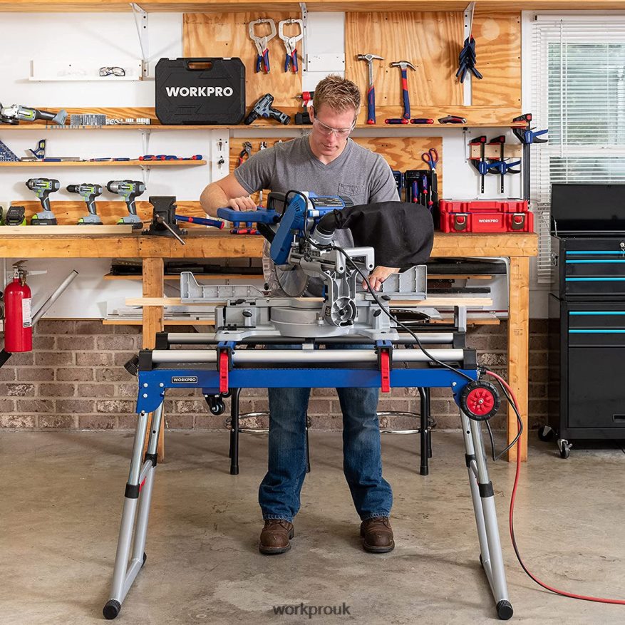 WORKPROMiter Saw Stand 5-in-1 Portable Workbench with Detachable Miter Saw Stand & Height Adjustable Legs X662Z2 Storage